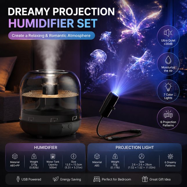 2-piece Bedroom Atmosphere Bundle Black Ultrasonic Aroma diffuser Humidifier & Dreamy Butterfly