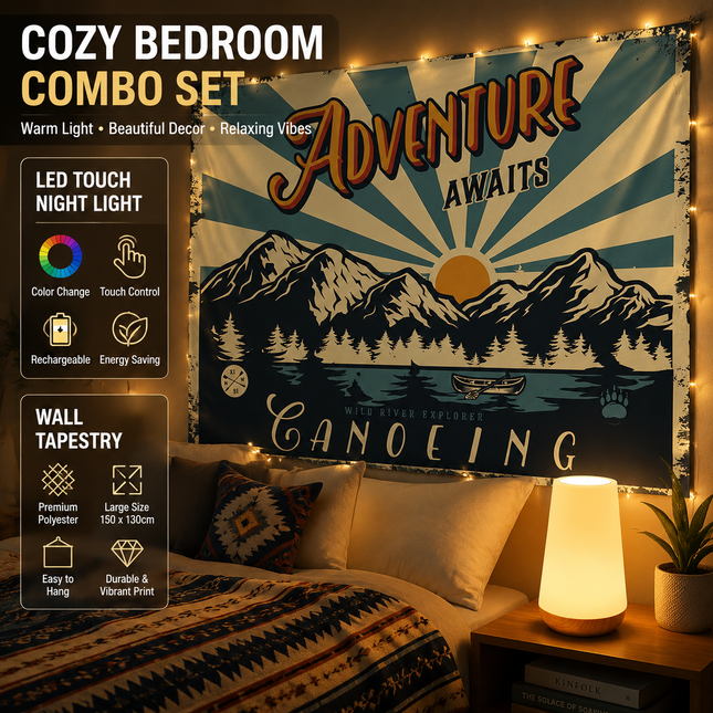 2-piece Bedroom Atmosphere Bundle White RGB Rechargeable LED Night Light Plus Vintage Camping Style