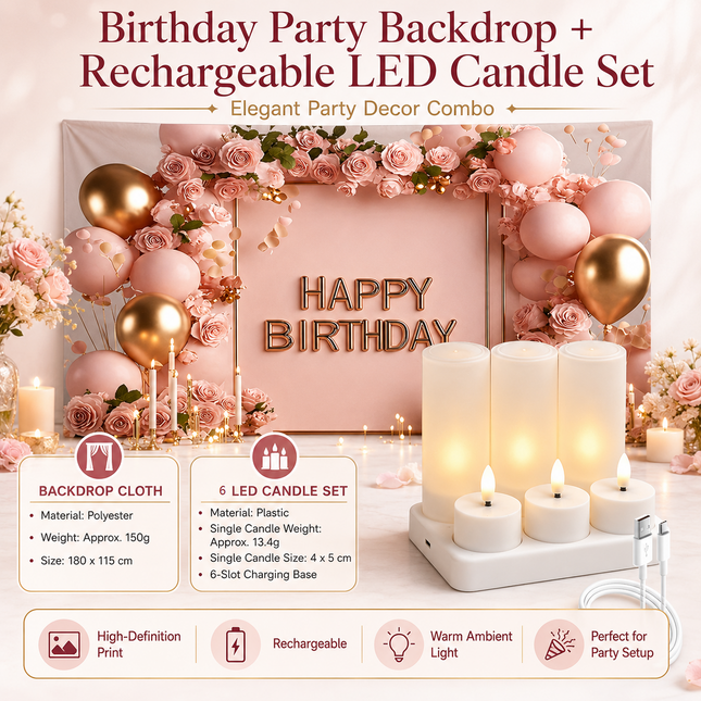 Birthday Party Backdrop and Rechargeable LED Candle V888-ELOSUNG53487