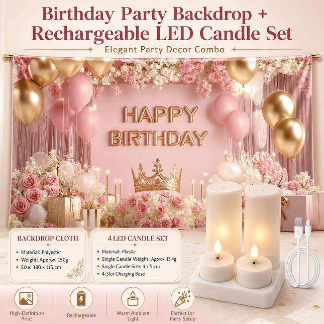 Birthday Party Backdrop and Rechargeable LED Candle V888-ELOSUNG53488