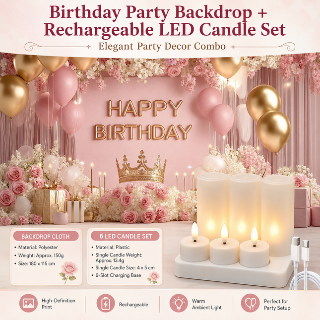 Birthday Party Backdrop and Rechargeable LED Candle V888-ELOSUNG53489
