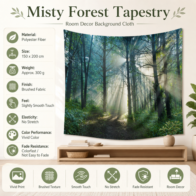 Misty Forest Tapestry Wall Hanging 150 x 200cm Polyester Fabric Background Cloth Room Decor