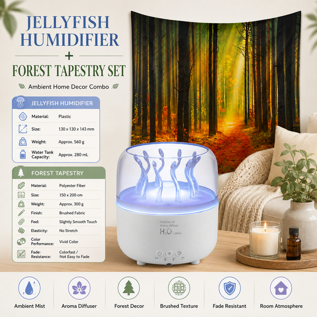 2 piece Cozy Home Duo set -White Jellyfish Humidifier and 150 x 200cm Forest Path V888-ELOSUNG53498
