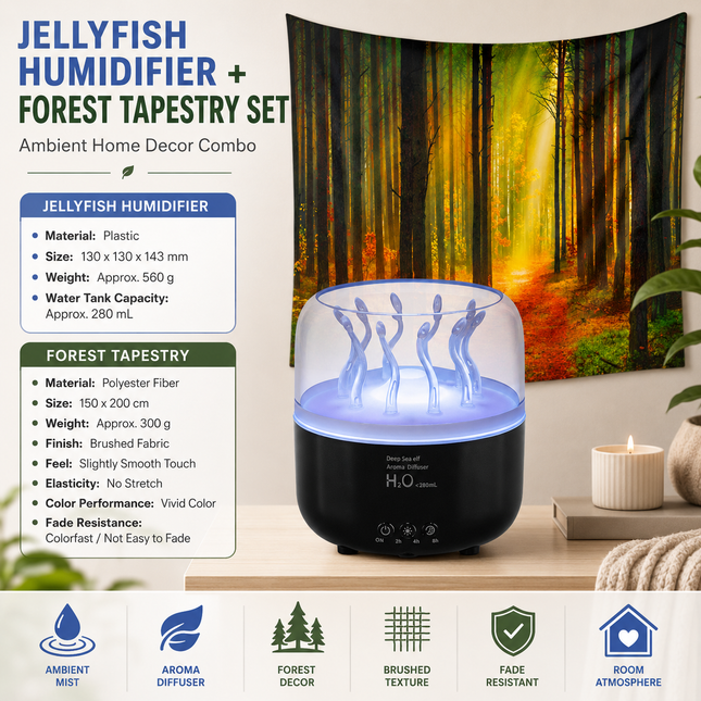 2 piece Cozy Home Duo set -Black Jellyfish Humidifier and 150 x 200cm Forest Path V888-ELOSUNG53499