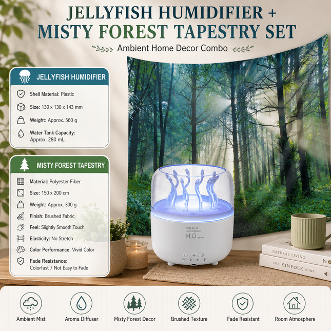 2 piece Cozy Home Duo set -White Jellyfish Humidifier and 150 x 200cm Misty Forest V888-ELOSUNG53500