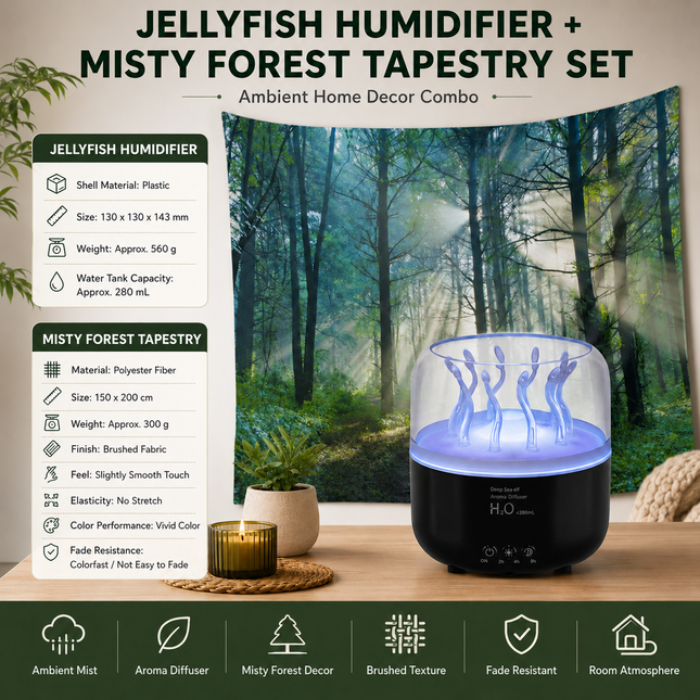 2 piece Cozy Home Duo set -Black Jellyfish Humidifier and 150 x 200cm Misty Forest V888-ELOSUNG53501