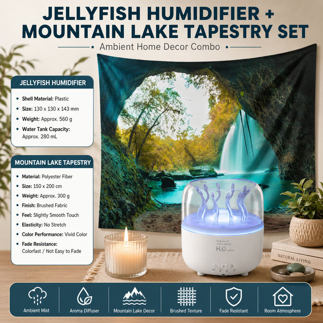 2 piece Cozy Home Duo set -White Jellyfish Humidifier and 150 x 200cm Mountain Lake V888-ELOSUNG53502