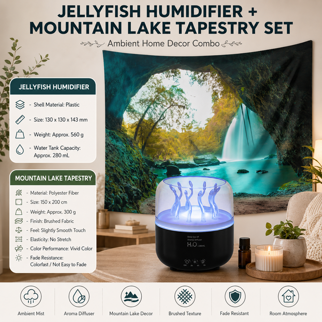 2 piece Cozy Home Duo set -Black Jellyfish Humidifier and 150 x 200cm Mountain Lake V888-ELOSUNG53503