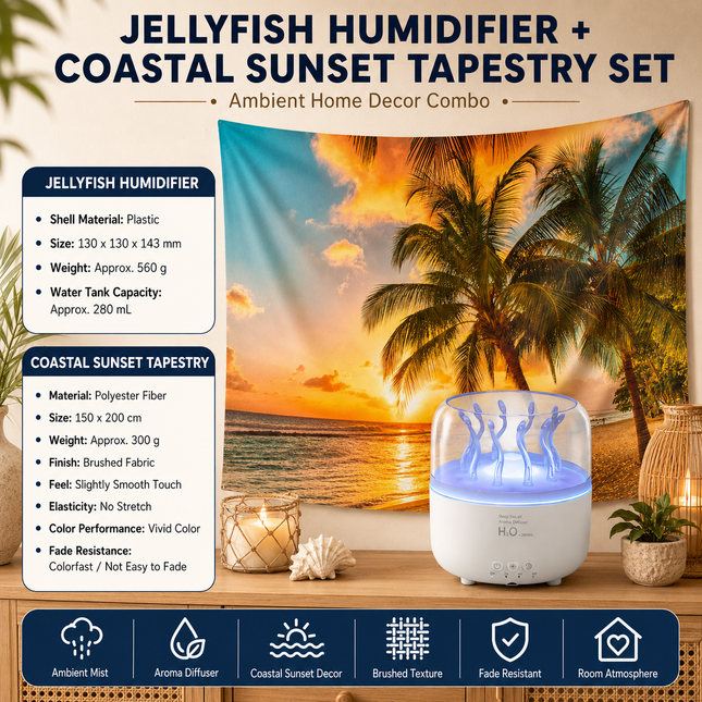2 piece Cozy Home Duo set -White Jellyfish Humidifier and 150 x 200cm Coastal Sunset V888-ELOSUNG53504