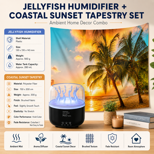 2 piece Cozy Home Duo set -Black Jellyfish Humidifier and 150 x 200cm Coastal Sunset V888-ELOSUNG53505