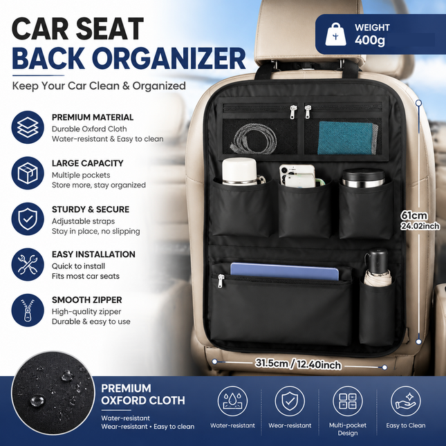 Black Car Seat Back Organizer