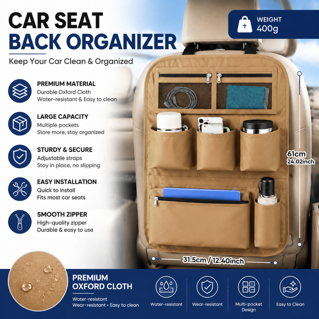 Brown Car Seat Back Organizer
