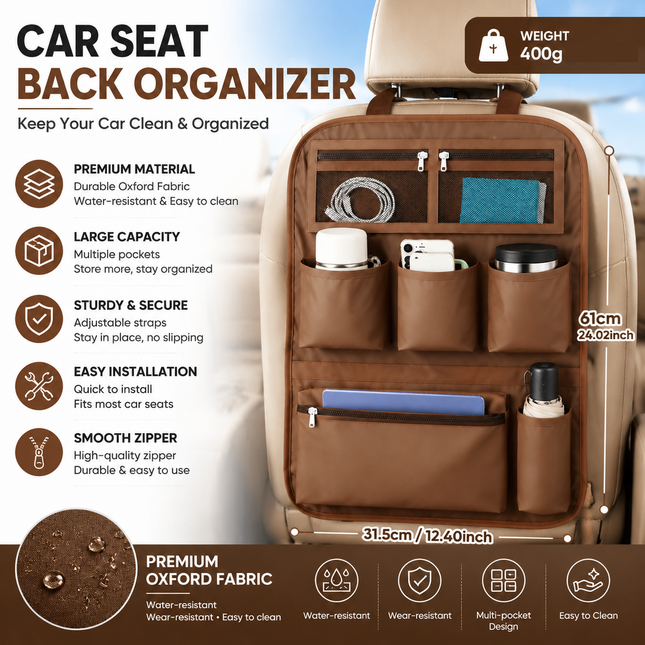 Coffee-colored Car Seat Back Organizer