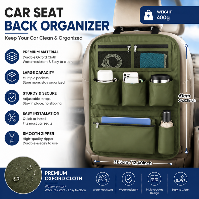 Green Car Seat Back Organizer