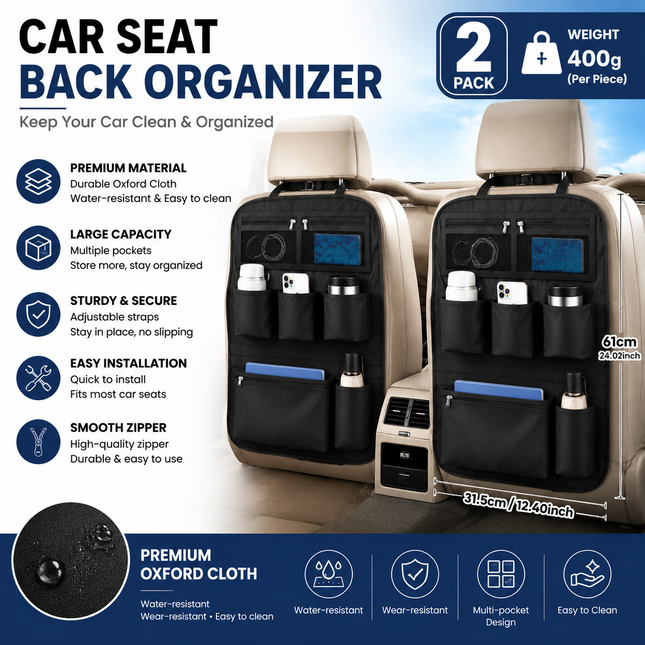 2 pcs Black Car Seat Back Organizer