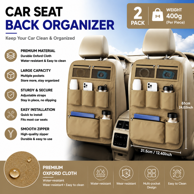 2 pcs Brown Car Seat Back Organizer
