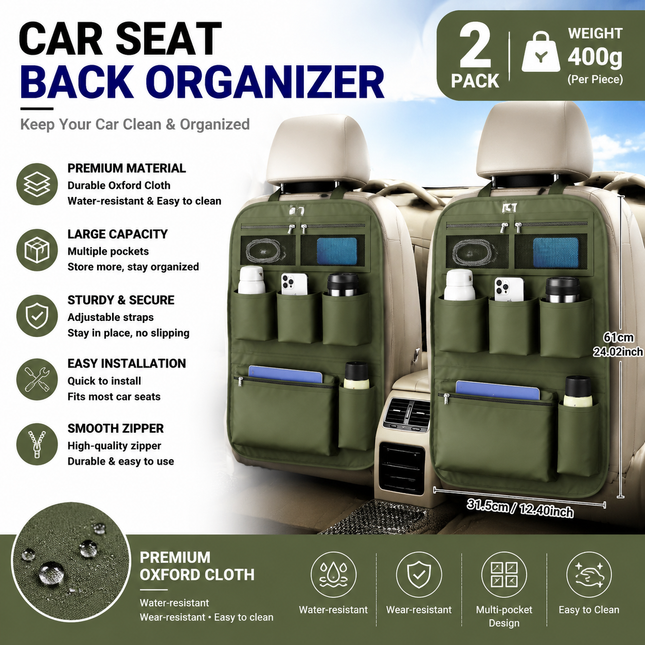 2 pcs Green Car Seat Back Organizer