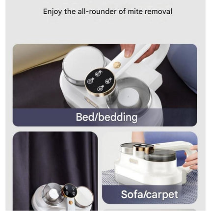 White Handheld Cordless Dust Mite Vacuum Cleaner LED Sanitizing Mattress Cleaner Dual Cup Separation Strong Suction 9000Pa Anti Allergen Home Winter Deep Cleaning Clean Portable