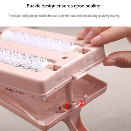 Purple Double Roller Cleaning Brush - PP Material, Sealed Dustpan Design with Detachable Rollers - Lightweight Carpet Sofa Bed Sweeper for Pet Hair and Crumbs