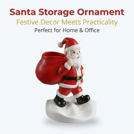Santa Claus Resin Storage Ornament - 15cm Festive Desktop Organiser with Sack Holder for Pens, Keys and Small Items - Holiday Home and Office Decor