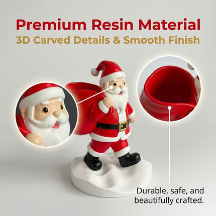 Santa Claus Resin Storage Ornament - 15cm Festive Desktop Organiser with Sack Holder for Pens, Keys and Small Items - Holiday Home and Office Decor