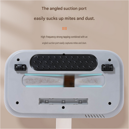 White Wireless Handheld Mite Remover Vacuum - Dual Cup Strong Suction UV Sterilization High Frequency Tapping Portable Bed Sofa Cleaner for Home