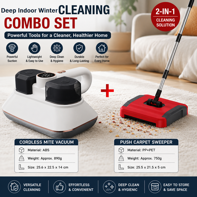 White Wireless Handheld Mite Remover and Red Manual Carpet Sweeper V888-ELOSUNG53539