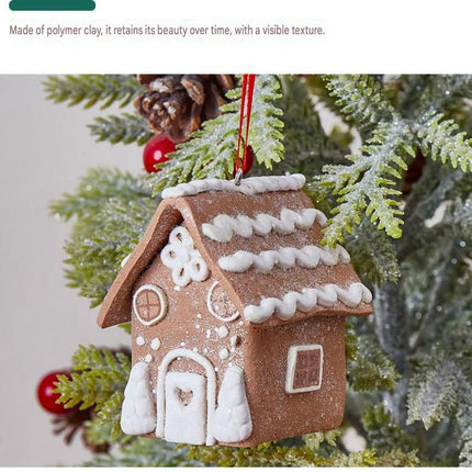 Double-crutch model Gingerbread House Christmas Tree Ornament - Made of polymer clay with snowflake details, perfect for Christmas decorations, suitable for home and window displays