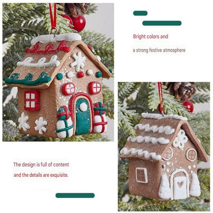 Blue Eaves Style Gingerbread House Christmas Tree Ornament - Made of polymer clay with snowflake details, perfect for Christmas decorations, suitable for home and window displays