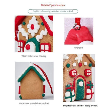 Blue Eaves Style Gingerbread House Christmas Tree Ornament - Made of polymer clay with snowflake details, perfect for Christmas decorations, suitable for home and window displays