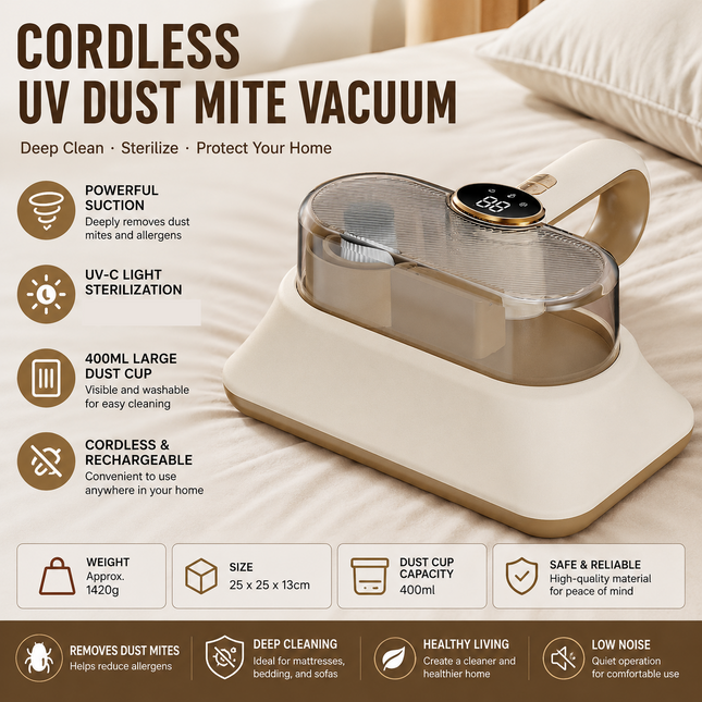 White Cordless UV-C Mite Remover Vacuum