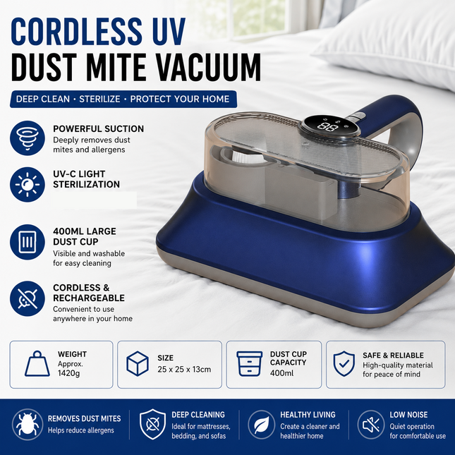 Blue Cordless UV-C Mite Remover Vacuum