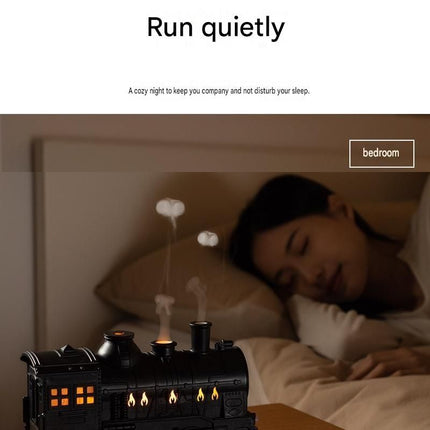 Black Retro Train Aromatherapy Humidifier - 300ml Ultrasonic Cool Mist Diffuser with Jellyfish Smoke Ring, LED Night Light  for Bedroom Office Desk Decor