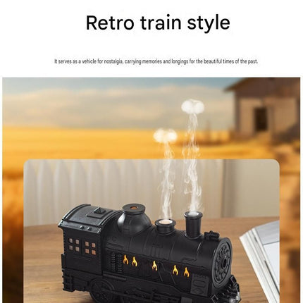 Black Retro Train Aromatherapy Humidifier - 300ml Ultrasonic Cool Mist Diffuser with Jellyfish Smoke Ring, LED Night Light  for Bedroom Office Desk Decor