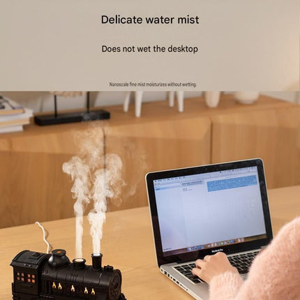 Green Retro Train Aromatherapy Humidifier - 300ml Ultrasonic Cool Mist Diffuser with Jellyfish Smoke Ring, LED Night Light  for Bedroom Office Desk Decor