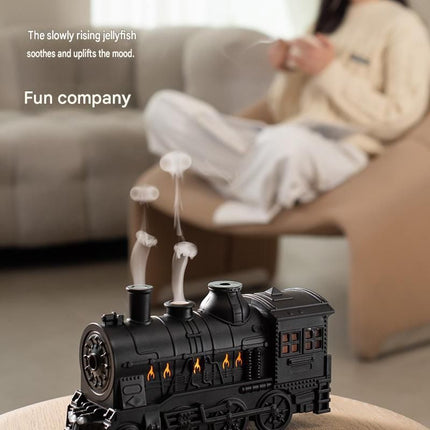 Silvery Retro Train Aromatherapy Humidifier - 300ml Ultrasonic Cool Mist Diffuser with Jellyfish Smoke Ring, LED Night Light  for Bedroom Office Desk Decor