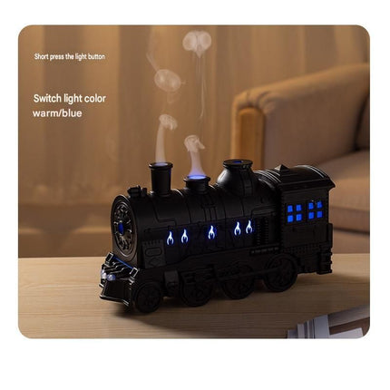 Silvery Retro Train Aromatherapy Humidifier - 300ml Ultrasonic Cool Mist Diffuser with Jellyfish Smoke Ring, LED Night Light  for Bedroom Office Desk Decor