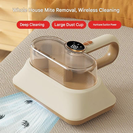 Winter Home Cleaning Comfort Kit - White Retro Train Aromatherapy Humidifier and White Cordless UV Mite Remover Vacuum - 300ml Ultrasonic Mist with Jellyfish Smoke Ring, 400ml Dust Cup, LED Night Light, Remote Control for Bedroom and Bedding Cleaning