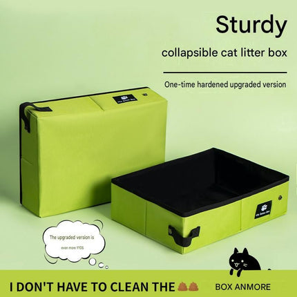 Travel Friendly Pet Toilet Kit - Green Portable Cat Litter Box and Pink Scoop Set - Foldable Oxford Fabric Tray with Waterproof Liner, PP Fine Mesh Scoop for Tofu and Clumping Litter,Suitable for travel and outdoor use