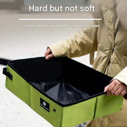 Travel Friendly Pet Toilet Kit - Green Portable Cat Litter Box and Blue Scoop Set - Foldable Oxford Fabric Tray with Waterproof Liner, PP Fine Mesh Scoop for Tofu and Clumping Litter,Suitable for travel and outdoor use