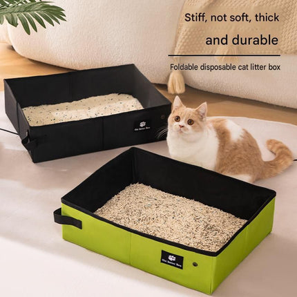 Travel Friendly Pet Toilet Kit - BlackPortable Cat Litter Box and Yellow Scoop Set - Foldable Oxford Fabric Tray with Waterproof Liner, PP Fine Mesh Scoop for Tofu and Clumping Litter,Suitable for travel and outdoor use