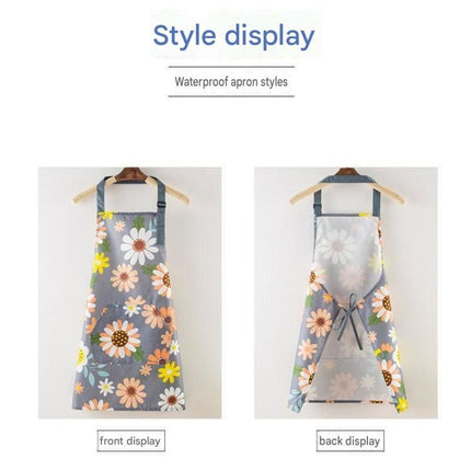 Sunflower pattern Waterproof Kitchen Apron - Oil Resistant Fabric with Adjustable Neck Strap, Large Front Pocket, 70cm Length, for Cooking and Home Cleaning