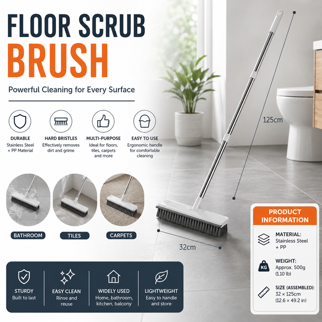 White Long Handle Floor Scrubber Brush
