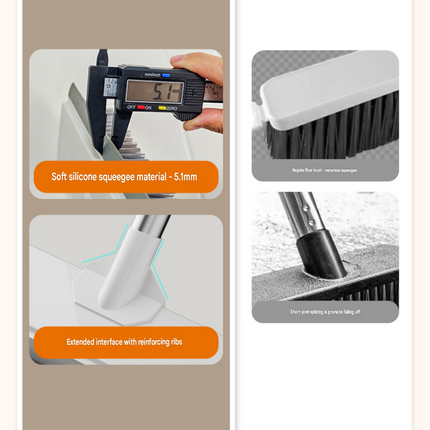 White Long Handle Floor Scrubber Brush - Stainless Steel and PP with Silicone Squeegee, 125cm Length, for Bathroom Tile Grout and Carpet Cleaning