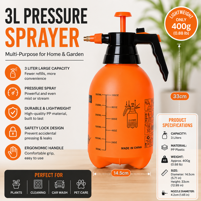 3L Orange Pressure Sprayer