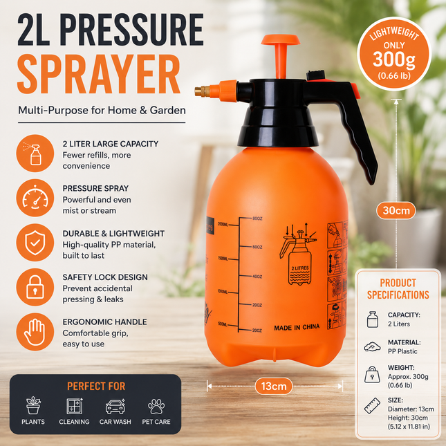 2L Orange Pressure Sprayer