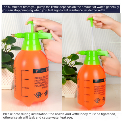 Home Closed Room Dust Cleaning Essentials Bundle - Green grass and small white flower pattern Waterproof Apron, White Long Handle Floor Scrubber Brush,Orange 2L Pressure Sprayer - Multi Purpose Household Kit for Kitchen, Bathroom and Garden Care