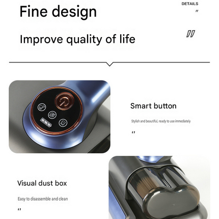 Visualized dust box White Wireless UV Mite Remover Vacuum - 10000Pa Strong Suction, High Frequency Tapping, Washable HEPA Filter, Carpet Mite Remover，Lightweight Handheld Cleaner for Bed Sofa Pet Hair