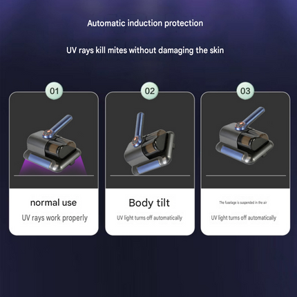 Visualized dust box Black Wireless UV Mite Remover Vacuum - 10000Pa Strong Suction, High Frequency Tapping, Washable HEPA Filter, Carpet Mite Remover，Lightweight Handheld Cleaner for Bed Sofa Pet Hair
