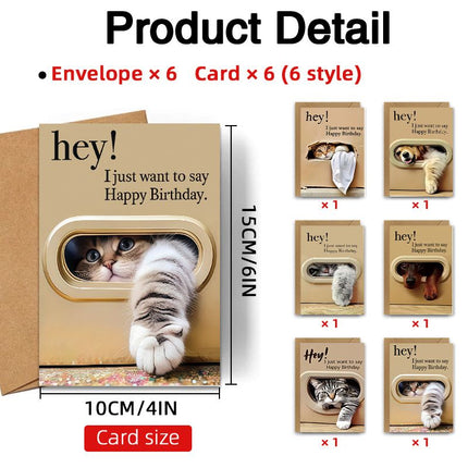 Cute Cat and Dog Birthday Card Set - 6 Assorted Greeting Cards with Envelopes, Funny Animal Design for Friends Family Pet Lovers Gift Ready